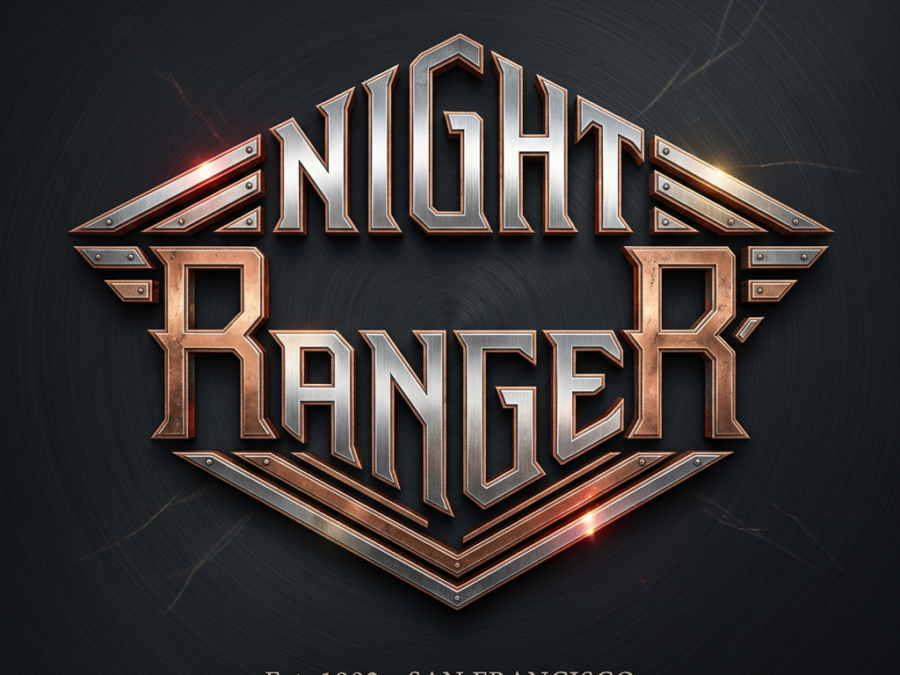 Night Ranger band logo in metallic vintage style with text Est. 1982 San Francisco